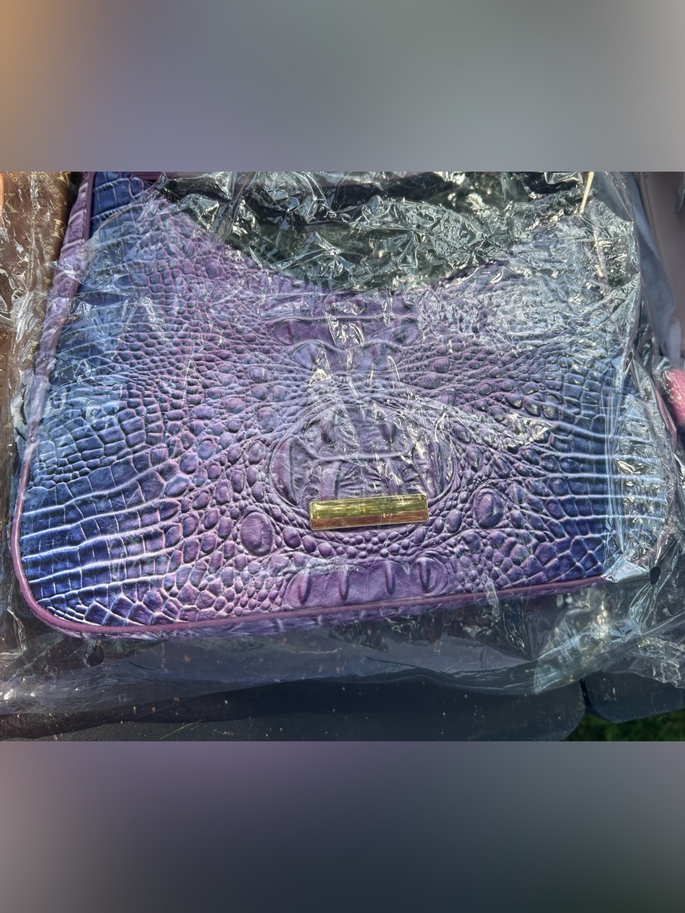 Purple Croc-Embossed Shoulder Bag - Unbranded